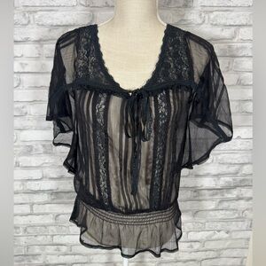 Pinky Sheer Black Lace Blouse